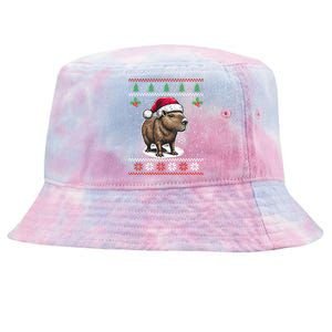 Capybara Santa Hat Ugly Christmas Sweater Xmas Tie-Dyed Bucket Hat