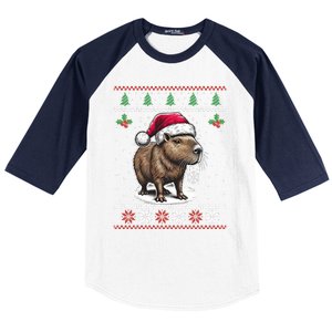 Capybara Santa Hat Ugly Christmas Sweater Xmas Baseball Sleeve Shirt