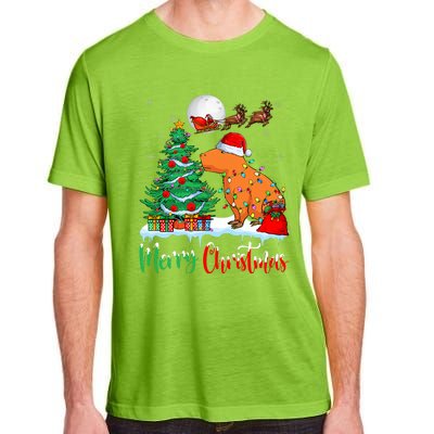 Capybara Santa Hat Xmas Tree Lights Merry Christmas Capybara Adult ChromaSoft Performance T-Shirt