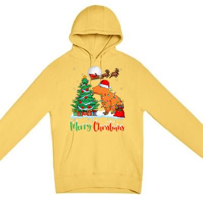 Capybara Santa Hat Xmas Tree Lights Merry Christmas Capybara Premium Pullover Hoodie