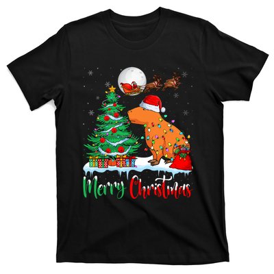 Capybara Santa Hat Xmas Tree Lights Merry Christmas Capybara T-Shirt