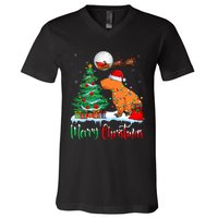 Capybara Santa Hat Xmas Tree Lights Merry Christmas Capybara V-Neck T-Shirt