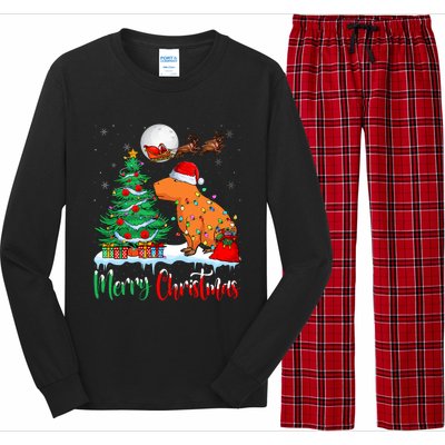 Capybara Santa Hat Xmas Tree Lights Merry Christmas Capybara Long Sleeve Pajama Set