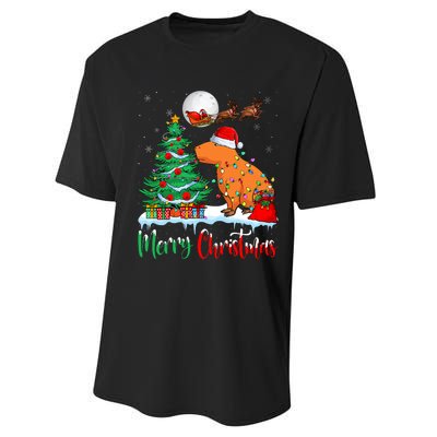 Capybara Santa Hat Xmas Tree Lights Merry Christmas Capybara Performance Sprint T-Shirt