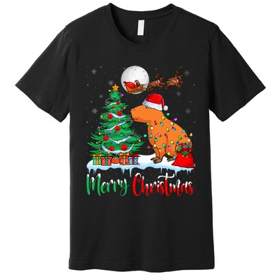 Capybara Santa Hat Xmas Tree Lights Merry Christmas Capybara Premium T-Shirt