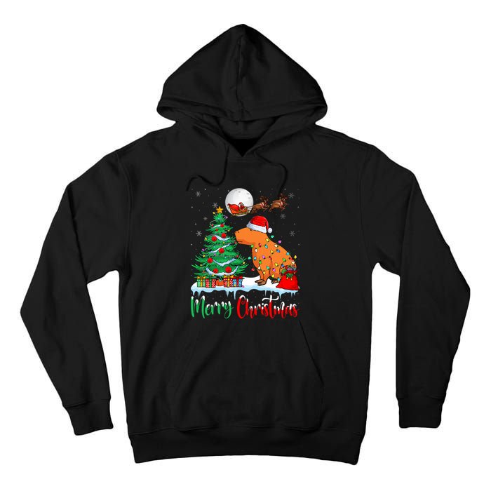 Capybara Santa Hat Xmas Tree Lights Merry Christmas Capybara Tall Hoodie