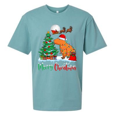 Capybara Santa Hat Xmas Tree Lights Merry Christmas Capybara Sueded Cloud Jersey T-Shirt