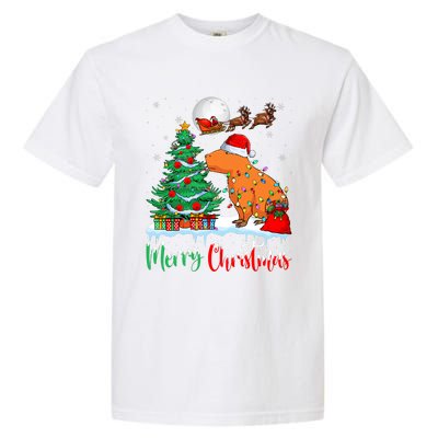 Capybara Santa Hat Xmas Tree Lights Merry Christmas Capybara Garment-Dyed Heavyweight T-Shirt