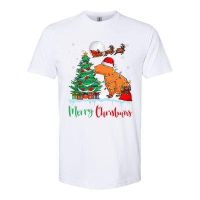 Capybara Santa Hat Xmas Tree Lights Merry Christmas Capybara Softstyle CVC T-Shirt