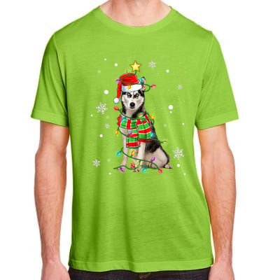 Cute Siberian Husky Dog Santa Christmas Tree Lights Xmas Gift Adult ChromaSoft Performance T-Shirt