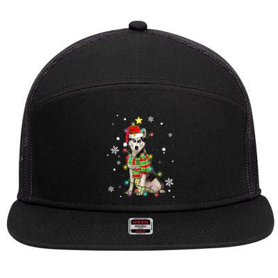 Cute Siberian Husky Dog Santa Christmas Tree Lights Xmas Gift 7 Panel Mesh Trucker Snapback Hat