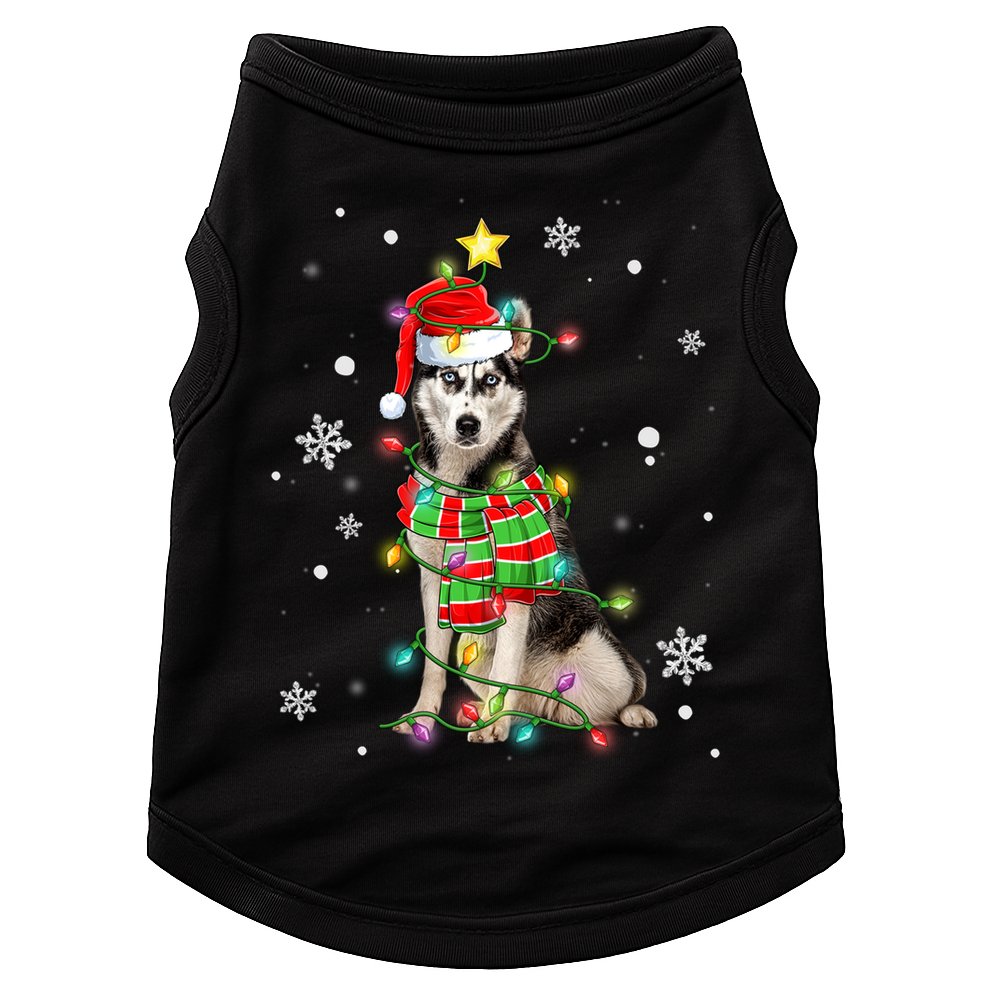 Cute Siberian Husky Dog Santa Christmas Tree Lights Xmas Gift Doggie Tank