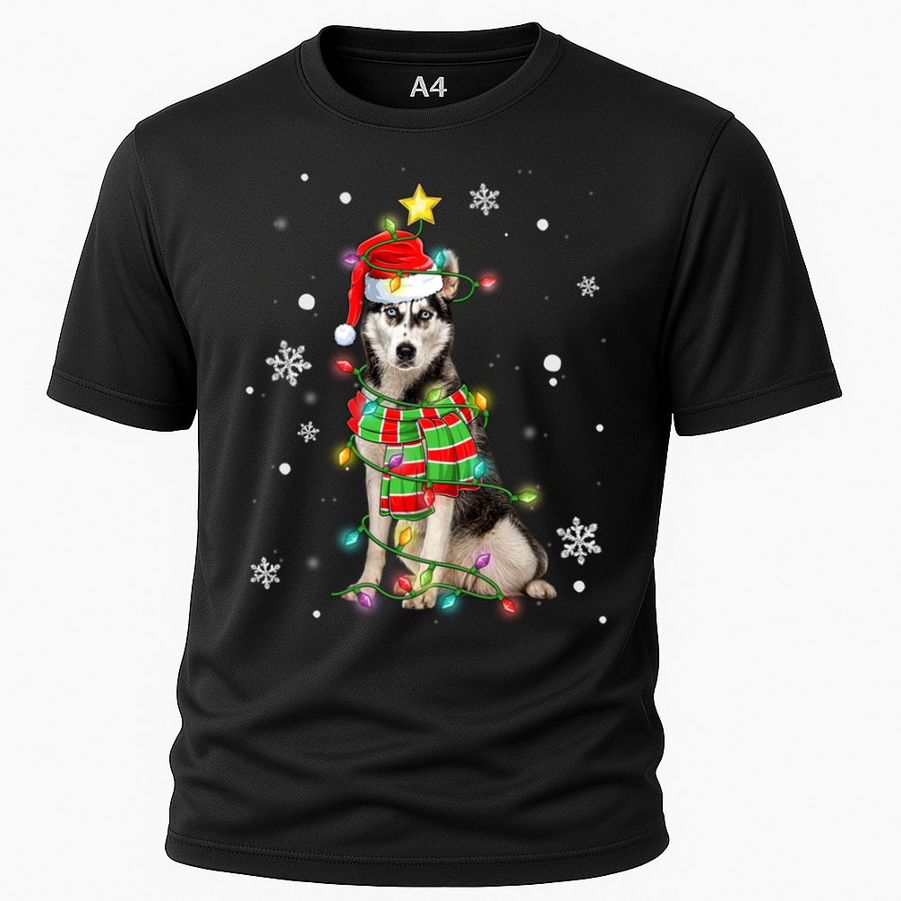 Cute Siberian Husky Dog Santa Christmas Tree Lights Xmas Gift Performance Shirt