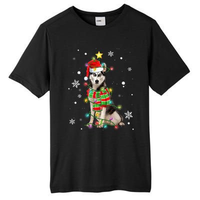 Cute Siberian Husky Dog Santa Christmas Tree Lights Xmas Gift Tall Fusion ChromaSoft Performance T-Shirt