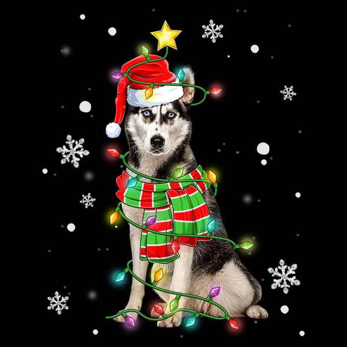 Cute Siberian Husky Dog Santa Christmas Tree Lights Xmas Gift Drawstring Bag
