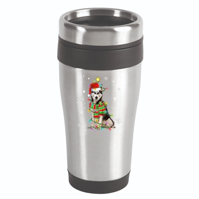 Cute Siberian Husky Dog Santa Christmas Tree Lights Xmas Gift 16oz Travel Tumbler