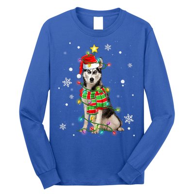 Cute Siberian Husky Dog Santa Christmas Tree Lights Xmas Gift Long Sleeve Shirt