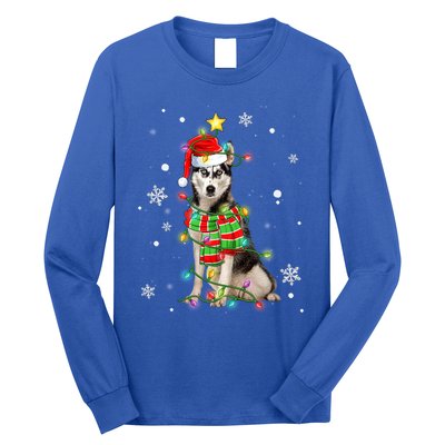 Cute Siberian Husky Dog Santa Christmas Tree Lights Xmas Gift Long Sleeve Shirt