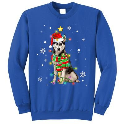 Cute Siberian Husky Dog Santa Christmas Tree Lights Xmas Gift Sweatshirt