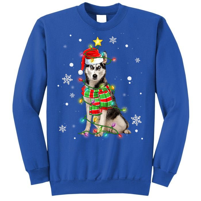 Cute Siberian Husky Dog Santa Christmas Tree Lights Xmas Gift Sweatshirt