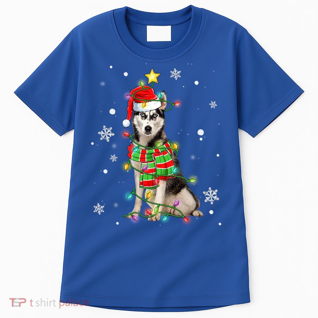 Cute Siberian Husky Dog Santa Christmas Tree Lights Xmas Gift Tall T-Shirt