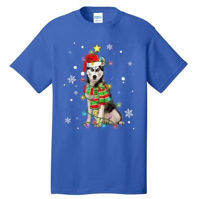 Cute Siberian Husky Dog Santa Christmas Tree Lights Xmas Gift Tall T-Shirt