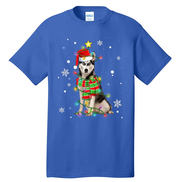 Cute Siberian Husky Dog Santa Christmas Tree Lights Xmas Gift Tall T-Shirt