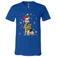 Cute Siberian Husky Dog Santa Christmas Tree Lights Xmas Gift V-Neck T-Shirt