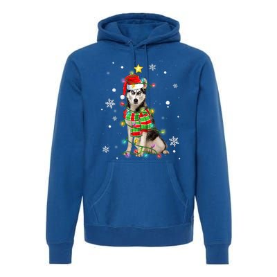 Cute Siberian Husky Dog Santa Christmas Tree Lights Xmas Gift Premium Hoodie