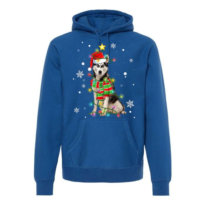 Cute Siberian Husky Dog Santa Christmas Tree Lights Xmas Gift Premium Hoodie