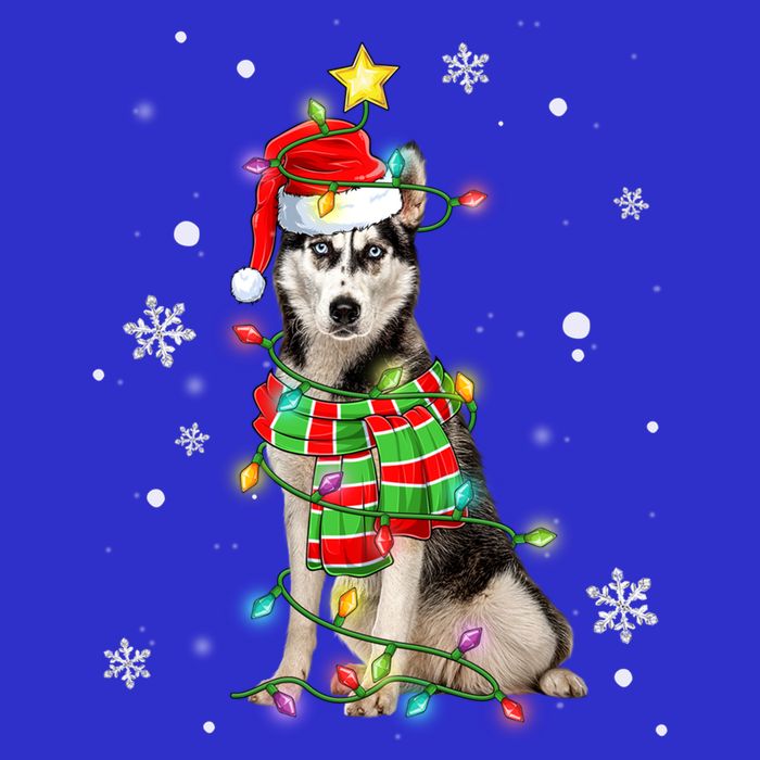 Cute Siberian Husky Dog Santa Christmas Tree Lights Xmas Gift Bag