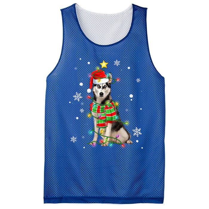 Cute Siberian Husky Dog Santa Christmas Tree Lights Xmas Gift Mesh Reversible Basketball Jersey Tank