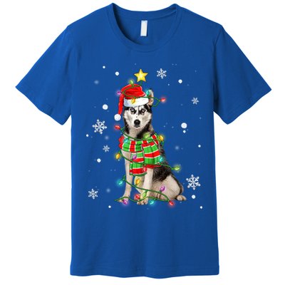 Cute Siberian Husky Dog Santa Christmas Tree Lights Xmas Gift Premium T-Shirt