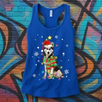 Cute Siberian Husky Dog Santa Christmas Tree Lights Xmas Gift Womens Tank Top