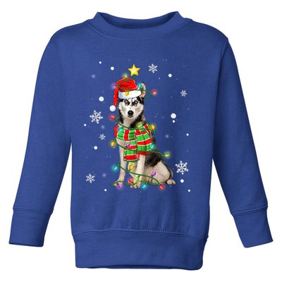 Cute Siberian Husky Dog Santa Christmas Tree Lights Xmas Gift Toddler Sweatshirt