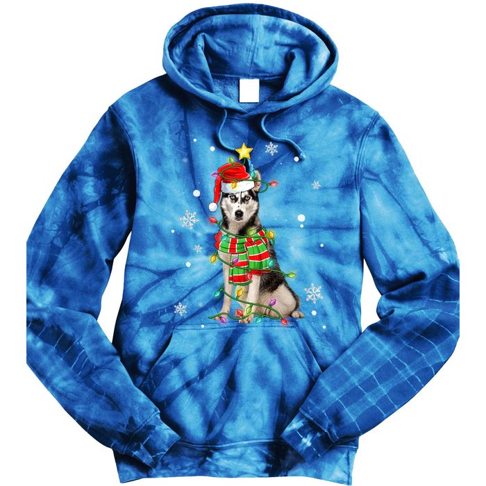 Cute Siberian Husky Dog Santa Christmas Tree Lights Xmas Gift Tie Dye Hoodie