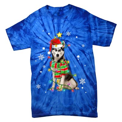 Cute Siberian Husky Dog Santa Christmas Tree Lights Xmas Gift Tie-Dye T-Shirt