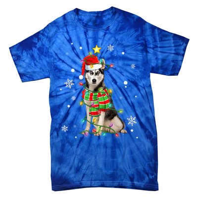 Cute Siberian Husky Dog Santa Christmas Tree Lights Xmas Gift Tie-Dye T-Shirt