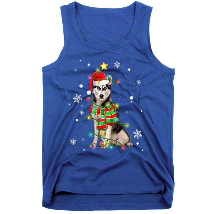 Cute Siberian Husky Dog Santa Christmas Tree Lights Xmas Gift Tank Top