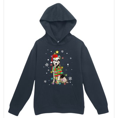 Cute Siberian Husky Dog Santa Christmas Tree Lights Xmas Gift Urban Pullover Hoodie