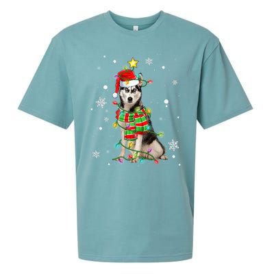 Cute Siberian Husky Dog Santa Christmas Tree Lights Xmas Gift Sueded Cloud Jersey T-Shirt