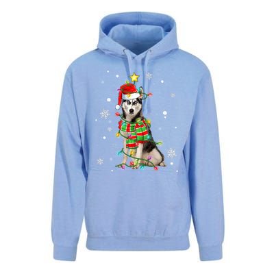 Cute Siberian Husky Dog Santa Christmas Tree Lights Xmas Gift Unisex Surf Hoodie