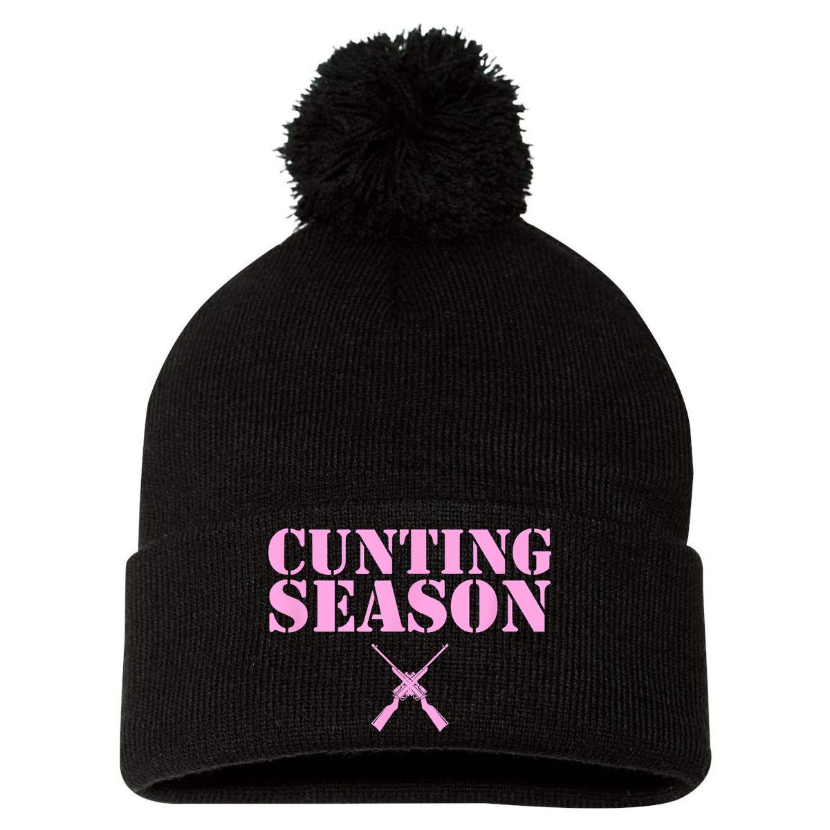 Cunting Season Hunting Counting Season Funny Pom Pom 12in Knit Beanie