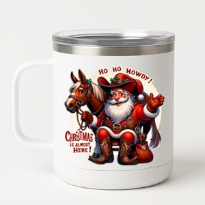 Cow Santa Ho Ho Howdy Funny Western Christmas Design Gift 12 oz Stainless Steel Tumbler Cup