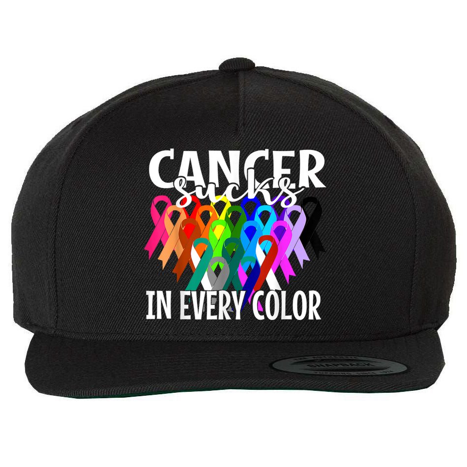 Cancer Sucks In Every Color Fighter Fight The Cancer Wool Snapback Cap