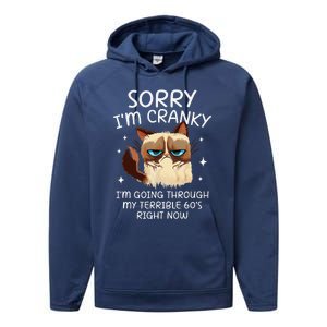 Cat Sorry IM Cranky IM Going Through My Terrible 60s Funny Performance Fleece Hoodie