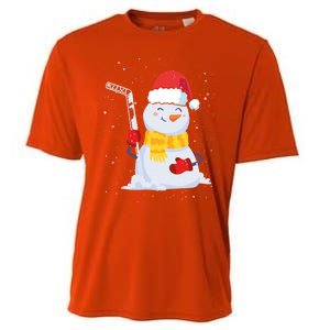 Christmas Snow Ice Hockey Player Funny Xmas Sports Cute Gift Cooling Performance Crew T-Shirt