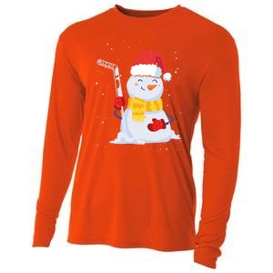 Christmas Snow Ice Hockey Player Funny Xmas Sports Cute Gift Cooling Performance Long Sleeve Crew