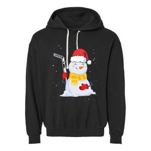 Christmas Snow Ice Hockey Player Funny Xmas Sports Cute Gift Garment-Dyed Fleece Hoodie