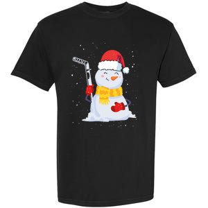 Christmas Snow Ice Hockey Player Funny Xmas Sports Cute Gift Garment-Dyed Heavyweight T-Shirt